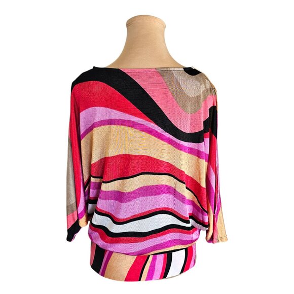 Frank Lyman Bright Colorful Striped Batwing Blouse Sz 8 - Picture 5 of 7